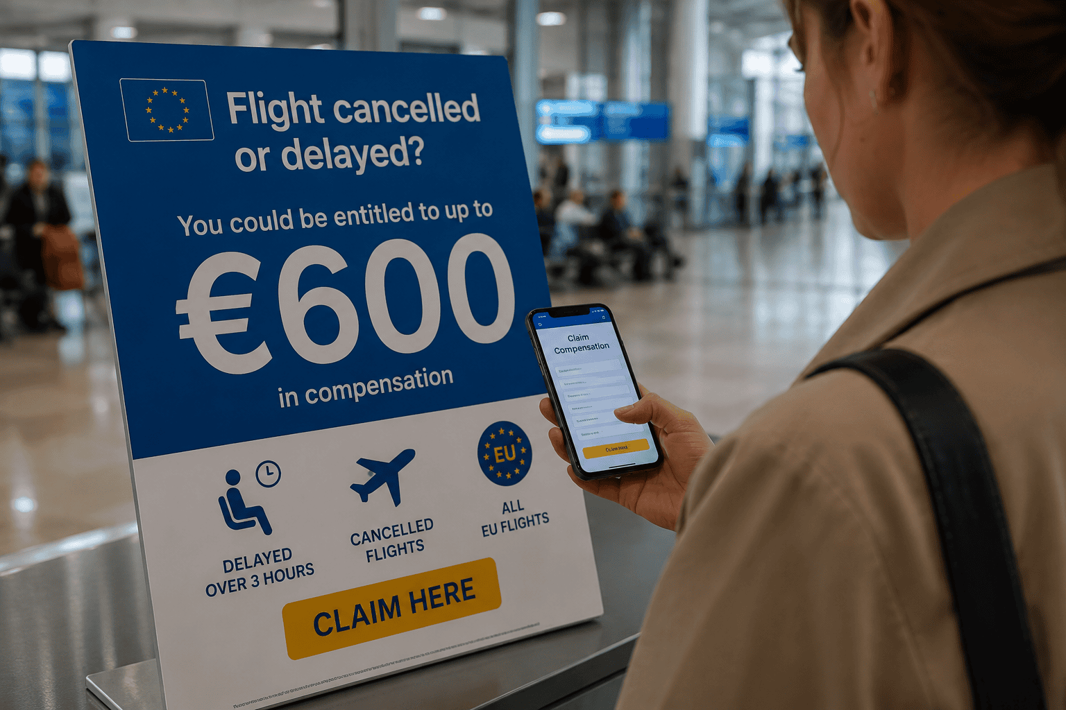 Passenger holding a boarding pass for a delayed flight